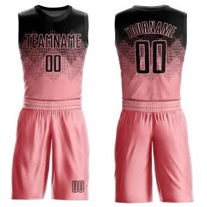 Custom Medium Pink Black Round Neck Sublimation Basketball Suit Jersey